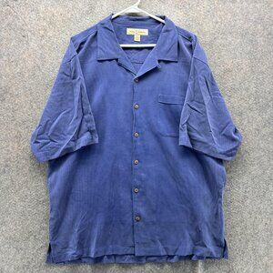 Tommy Bahama Shirt Mens XL Blue Silk Camp Short Sleeve Button Front Casual
